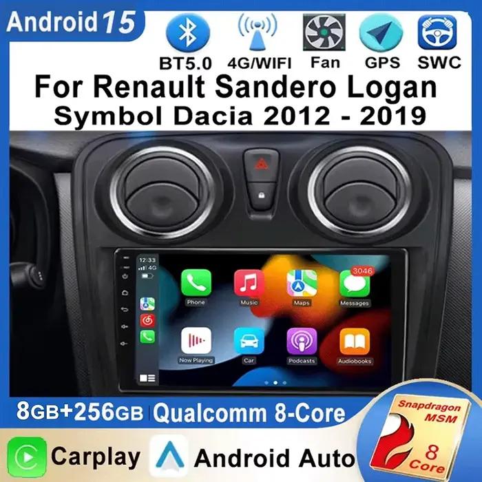 Autoradio Android 15 pour Renault Sandero Logan symbole Dacia 2012 – 2019 lecteur vidéo multimédia Carplay GPS
