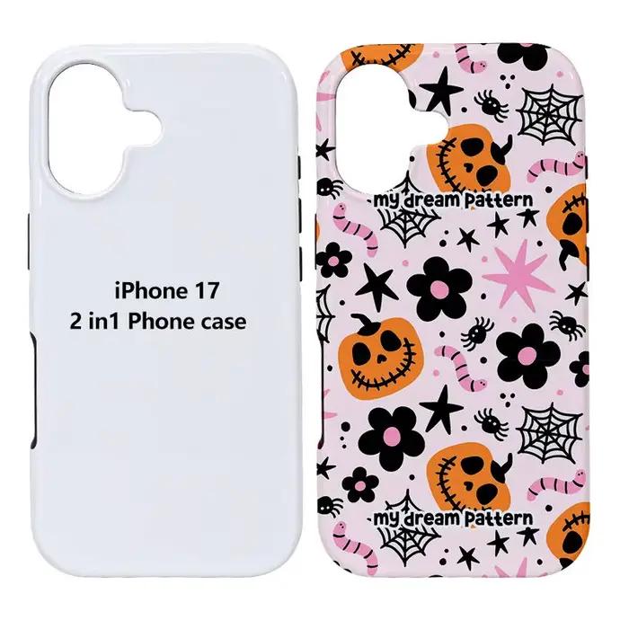 Coque de téléphone 2-en-1 enduite par sublimation 3D pour iPhone 17 16 12 13 14 15 Pro Max Plus htvront h17