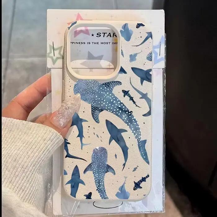 Coque de téléphone à motif requin océan aquarelle bleue