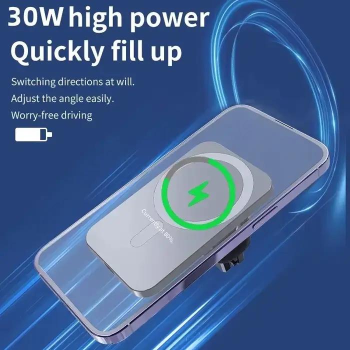 Chargeur de voiture sans fil MagSafe 30W pour iPhone 17 16 15 14 Pro Max Samsung Xiaomi