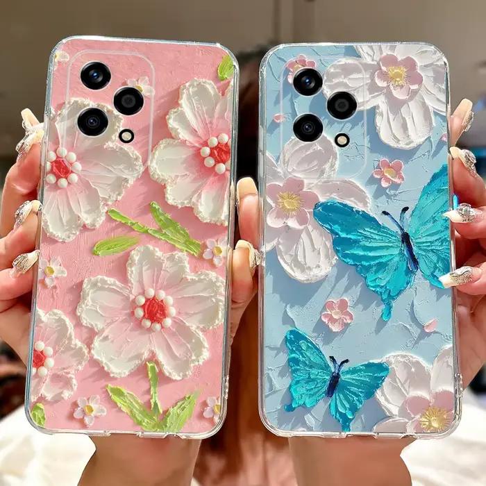 Pour Honor 200 Lite étui mignon amour coeur papillon peint couverture clair Silicone coque de téléphone