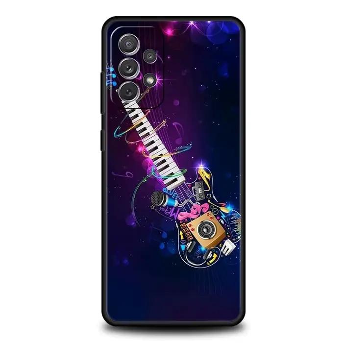 Coque de téléphone pour Samsung avec design de guitare et touches musicales, étui souple à moitié enveloppé pour Galaxy A14 A54 A34 A51 A71 A72 A73 A32 A52 A52S A01 A11 A21S A31 A41 5G