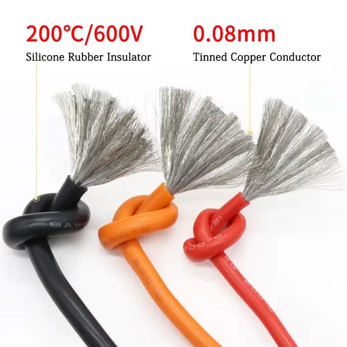 Câble résistant à la chaleur 1M/5M, 30 28 26 24 22 20 18 16 15 14 12 10 8AWG, fil en silicone ultra souple, cuivre flexible haute température