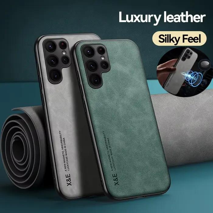 Étui en cuir de mouton magnétique pour Samsung S25 S24 S23 S22 Ultra S21 S20 FE Plus A73 A52s A54 A53 A55 5G coque antichoc élégante pour homme et femme occasions spéciales
