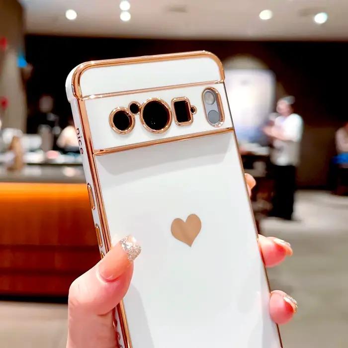 Coque plaquée TPU pour Google Pixel 10 9 8 Pro XL 7A 8A 8Pro 9Pro pour Pixel 9 8 Pro XL 8A, protection complète souple, cœur d'amour