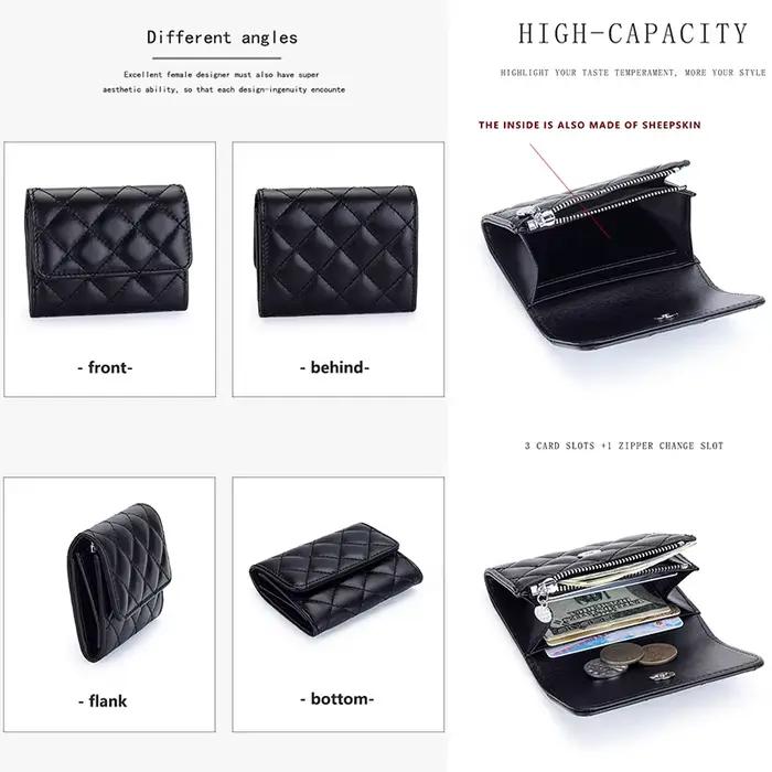 Porte-cartes matelassé en peau de mouton pour femmes, étui à deux volets en cuir pour cartes de crédit bancaire, portefeuilles, porte-monnaie, marque de luxe, sac pour cartes de visite