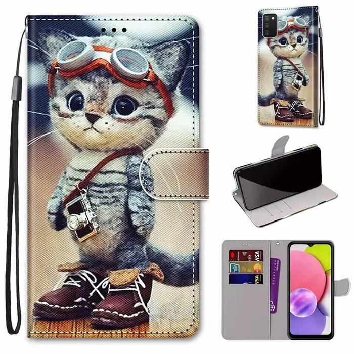Coque peinte chat tigre mignon PU Leather Case avec Silicone Soft TPU Back Cover pour Samsung Galaxy A52S A22S A52 A12 A22 A32 A72 A51 A71 A03S A02S A03 Core Occasions Spéciales