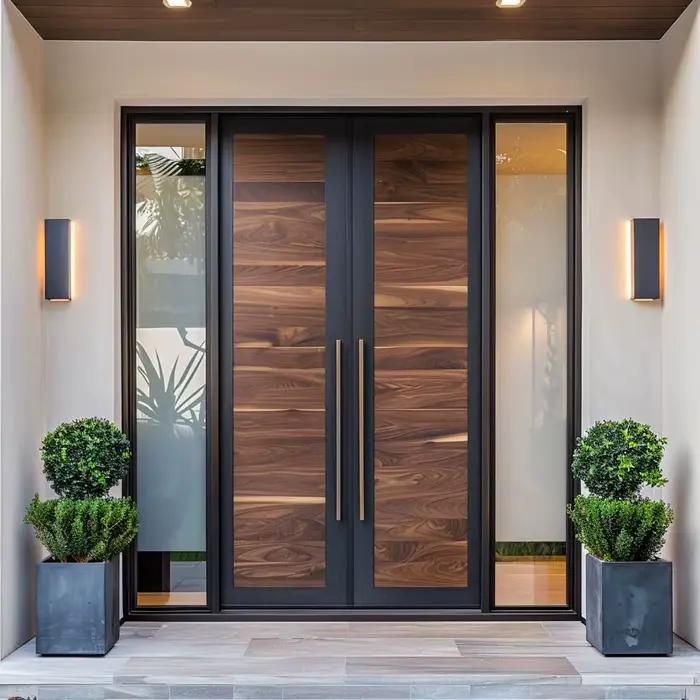 Portes principales de prix d'usine pour la sécurité de la maison, portes en aluminium et métal au Design moderne, verre trempé pour porte d'entrée personnalisée de Villa