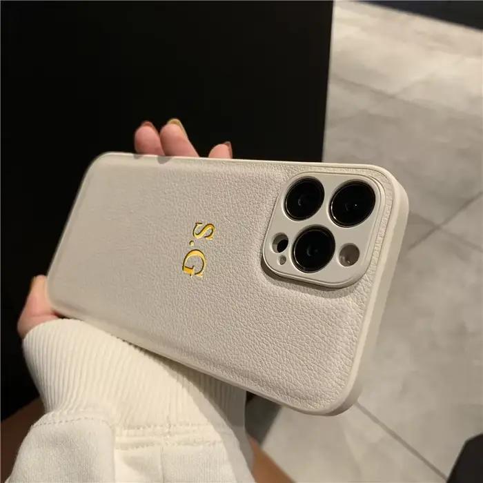 Coque de téléphone personnalisée pour iPhone 17 Pro Max 16 15 14 Plus 13 12 11 17 Air – Housse de luxe en cuir PU avec initiales et nom personnalisés – Cadeau idéal