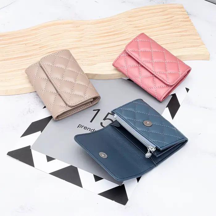 Porte-cartes matelassé en peau de mouton pour femmes, étui à deux volets en cuir pour cartes de crédit bancaire, portefeuilles, porte-monnaie, marque de luxe, sac pour cartes de visite