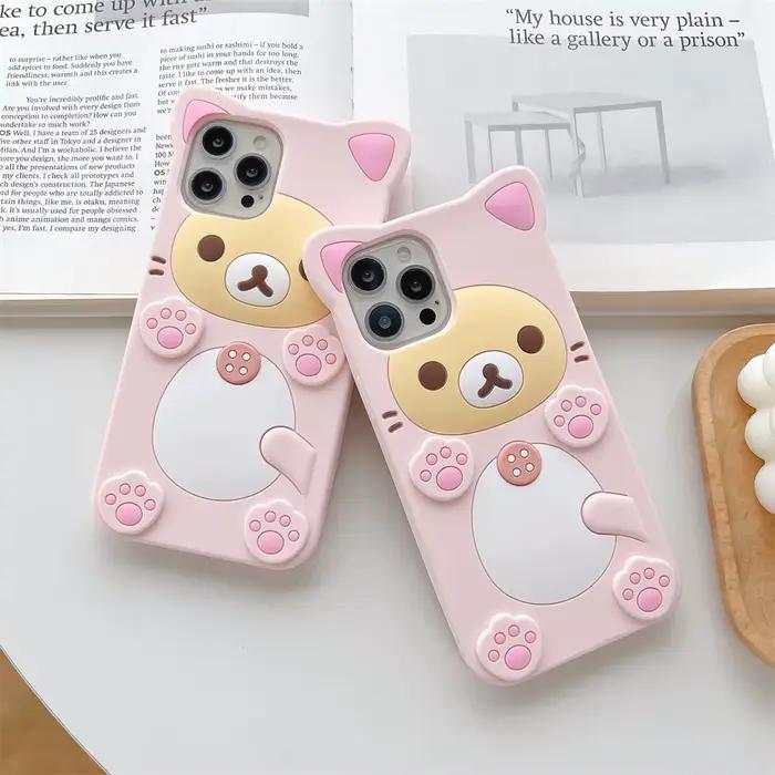 Mignon ours Rilakkuma pour iPhone 17 Pro max 16 15 14 13 12 Mini 11 Pro Max Xs XR 6 7 8 Plus SE Kawaii chat coque souple en Silicone