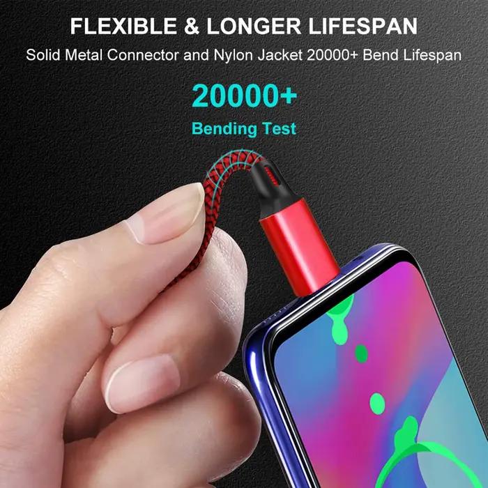 Câble USB-C, câble de charge rapide pour téléphone, cordon de charge en nylon, 25 cm, extra long, transfert de données portable