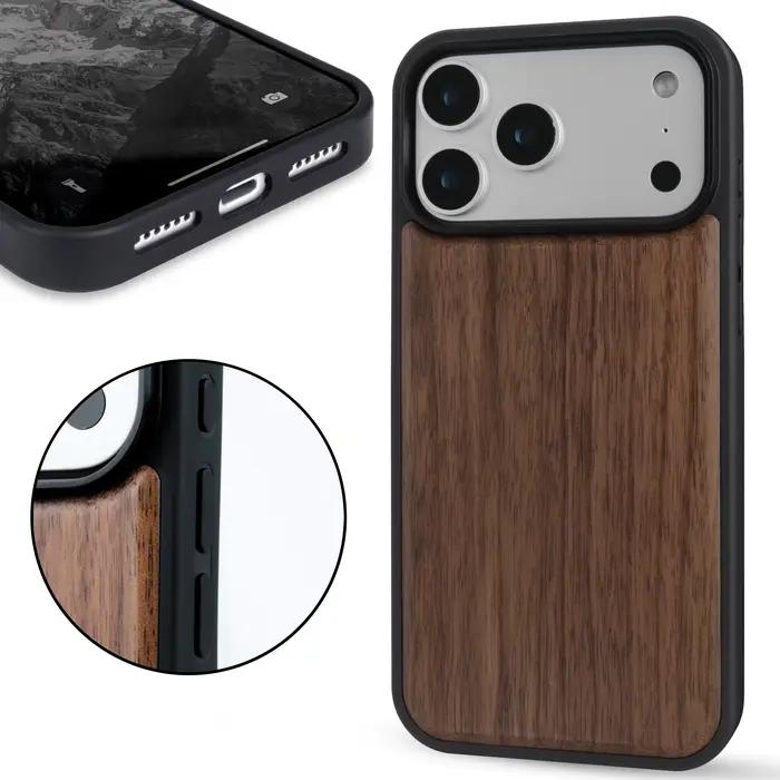 Coque de téléphone de luxe antichoc en bois de cerisier de noyer pour iPhone