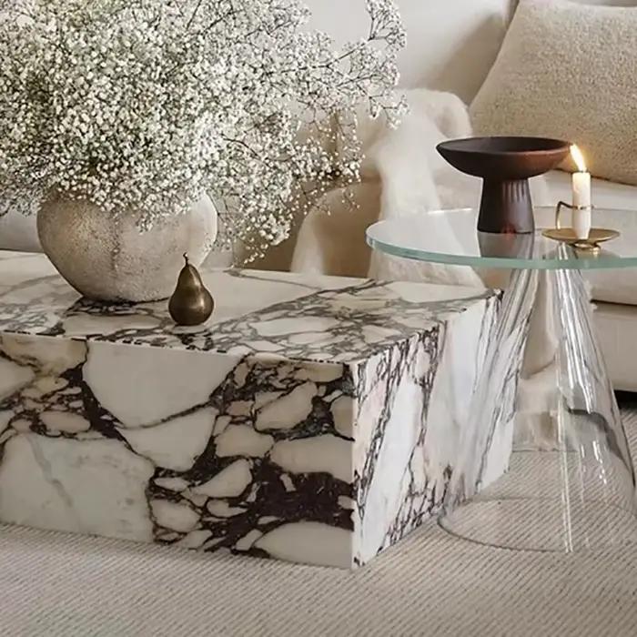 Table basse rectangulaire unique, design italien de luxe, grande table basse moderne en marbre, meubles de salon