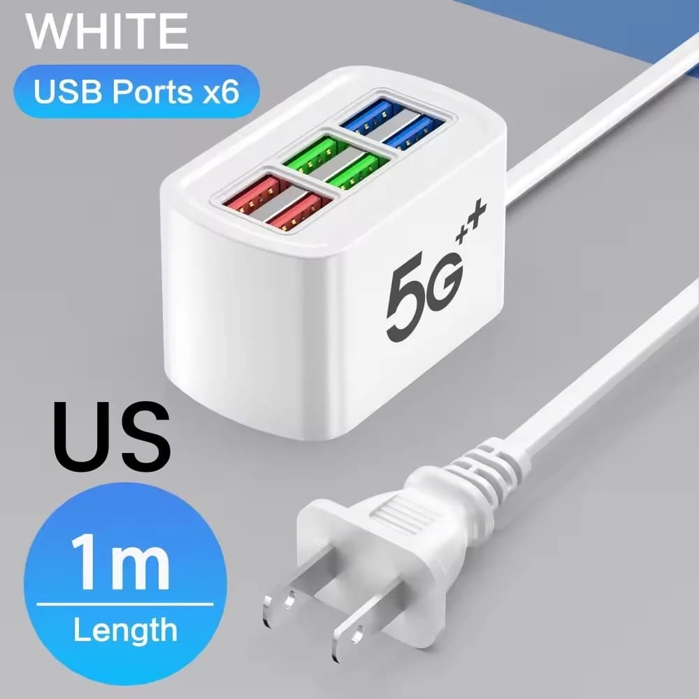 Multiprise 6 ports USB universelle à charge rapide, adaptateur de chargeur de téléphone avec prises