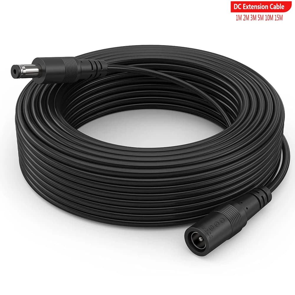 Câble d'extension 12V DC mâle à femelle, connecteur 5.5mm x 2.1mm, 1m 2m 3m 5m 10m 15m, fil noir PVC