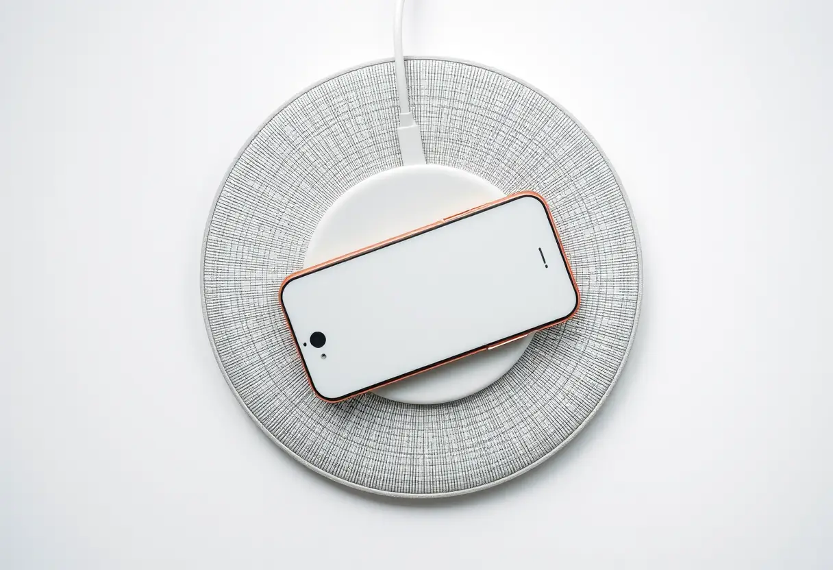 Iphone sur une plaque de charge circulaire